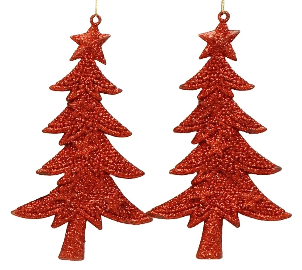 2-Pack of Glitter Tree-Shaped Ornaments (Red/Gold/White)