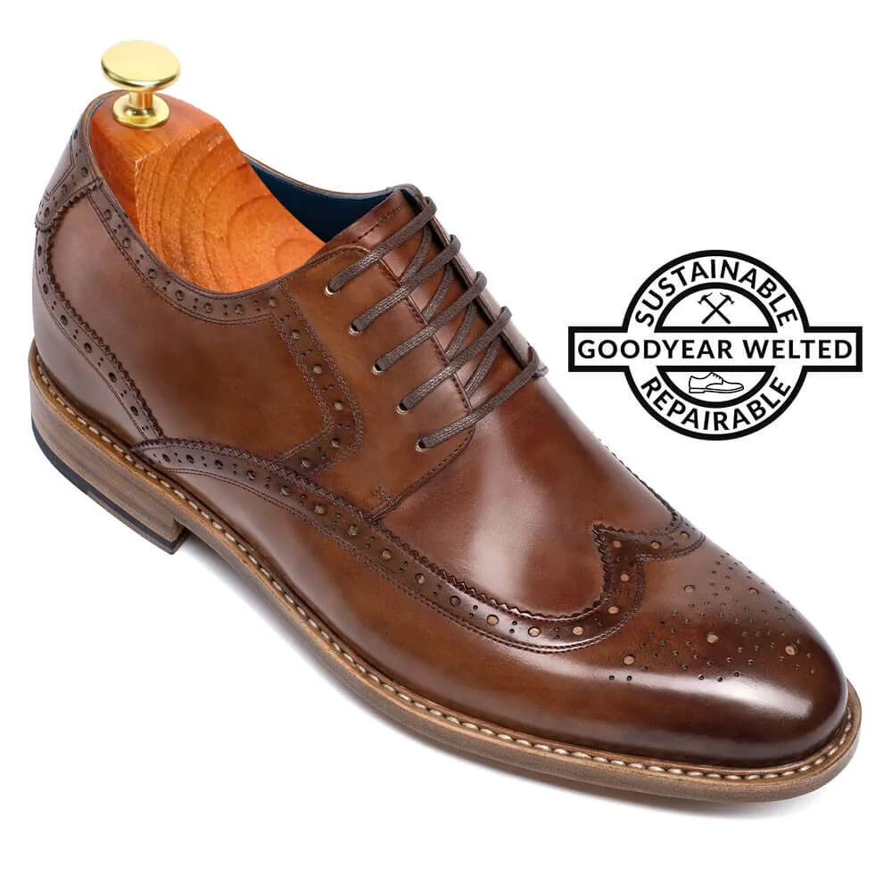 7 CM / 2.76 Inches CMR CHAMARIPA Goodyear Welted Elevator Shoes for Men - Handmade Brogue Shoes