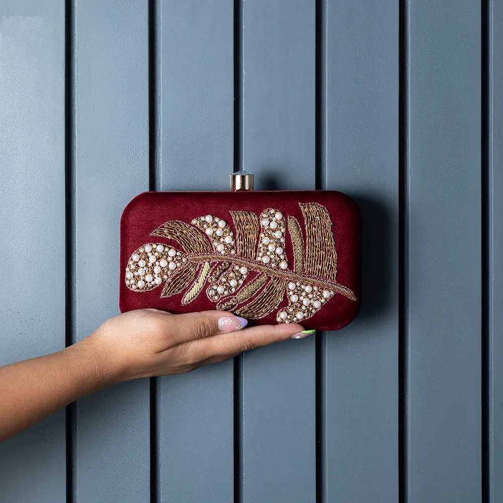 Afrah Hand Embroidered Leaf Clutch