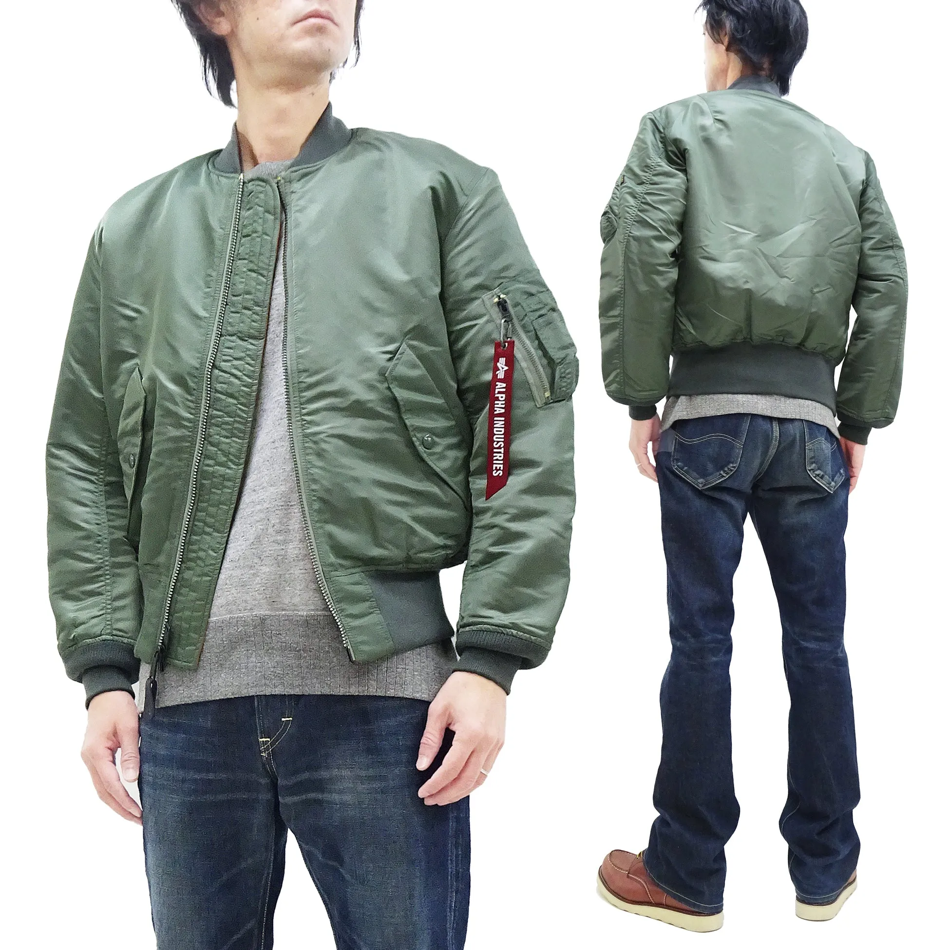 Alpha Industries MA-1 Flight Jacket Men's Reproduction of MA1 E-Type MIL-J-8279E Plain Bomber Jacket TA0492 TA0492-021 Sage-Green