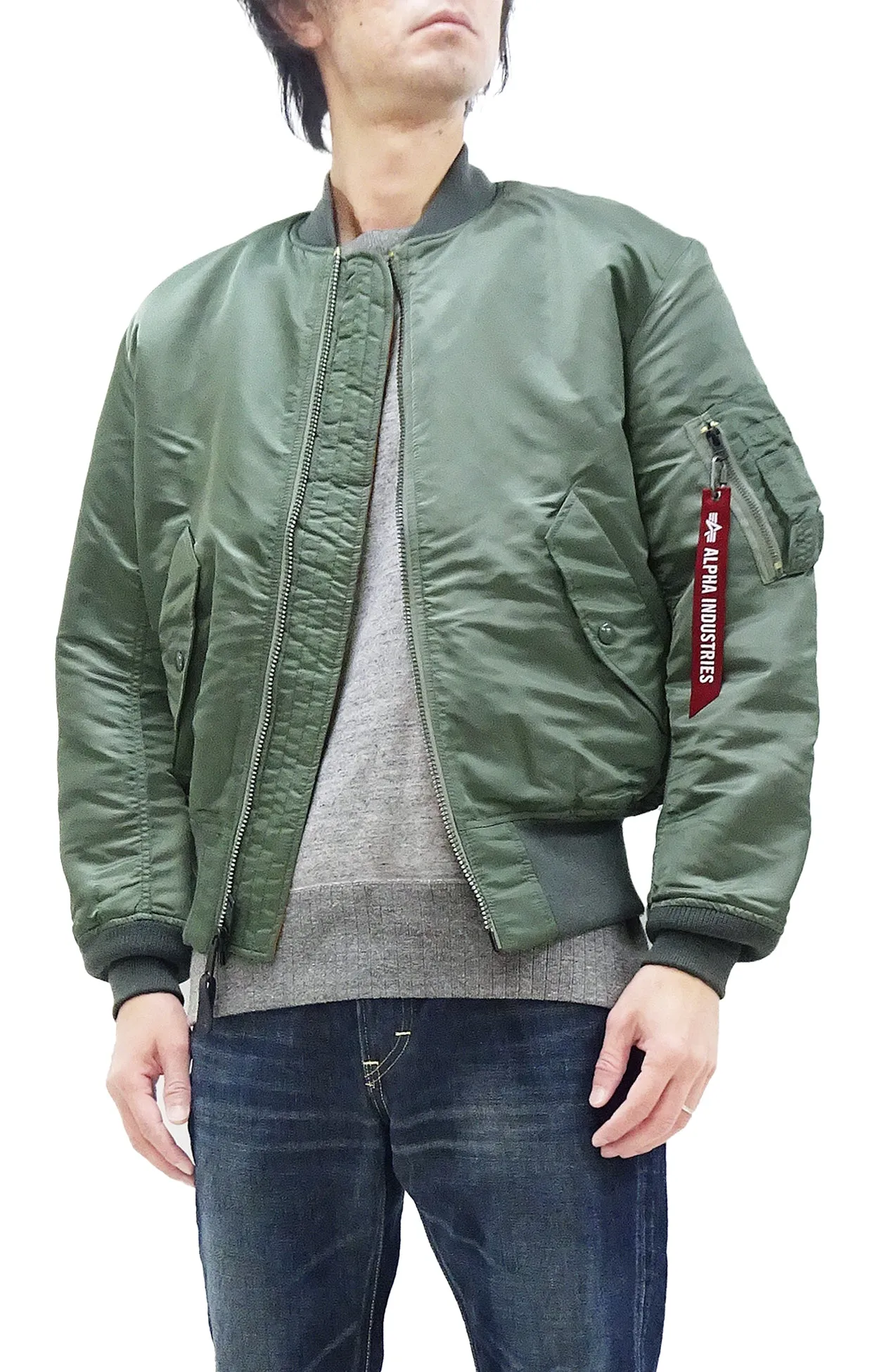 Alpha Industries MA-1 Flight Jacket Men's Reproduction of MA1 E-Type MIL-J-8279E Plain Bomber Jacket TA0492 TA0492-021 Sage-Green