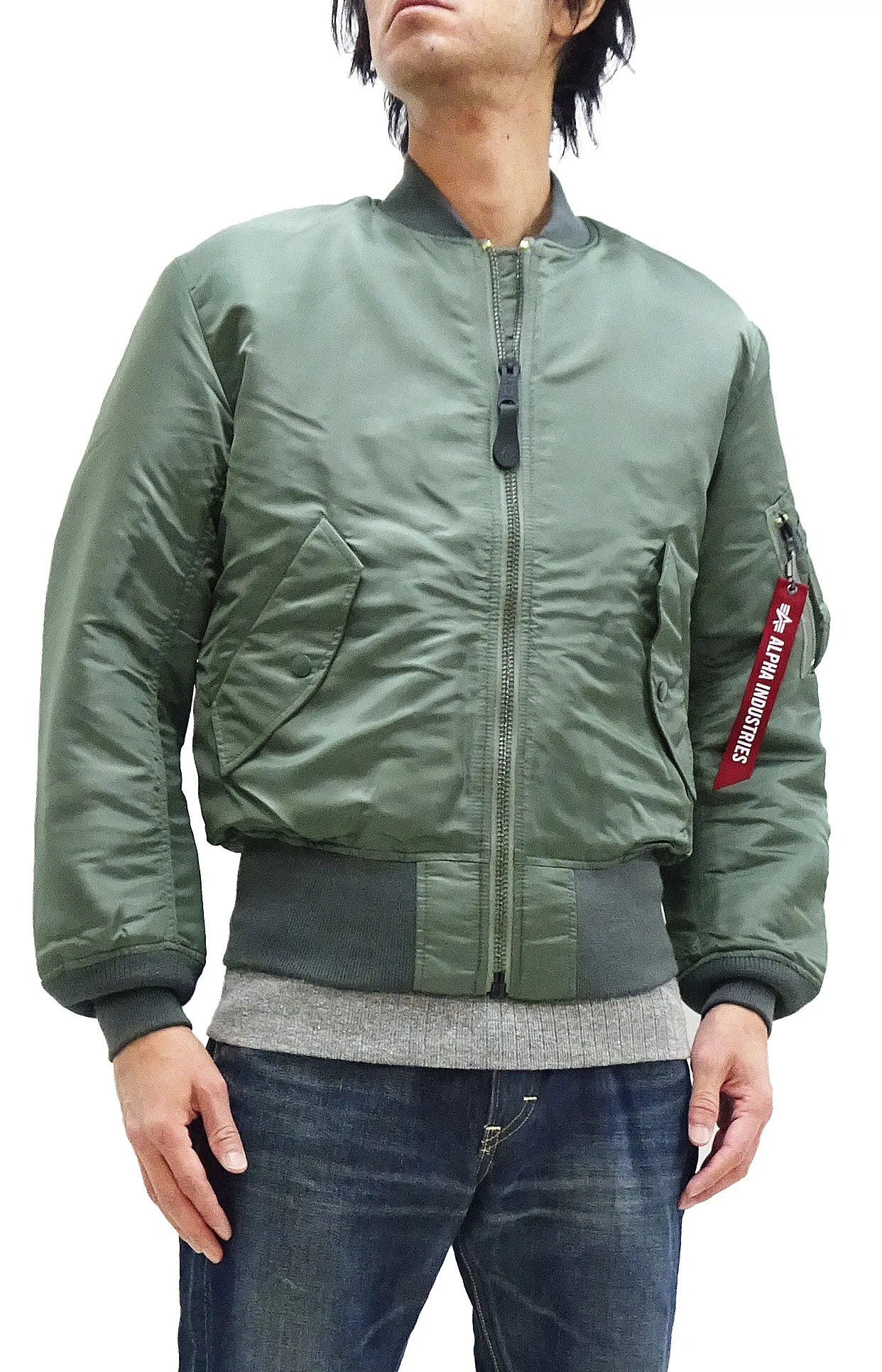 Alpha Industries MA-1 Flight Jacket Men's Reproduction of MA1 E-Type MIL-J-8279E Plain Bomber Jacket TA0492 TA0492-021 Sage-Green