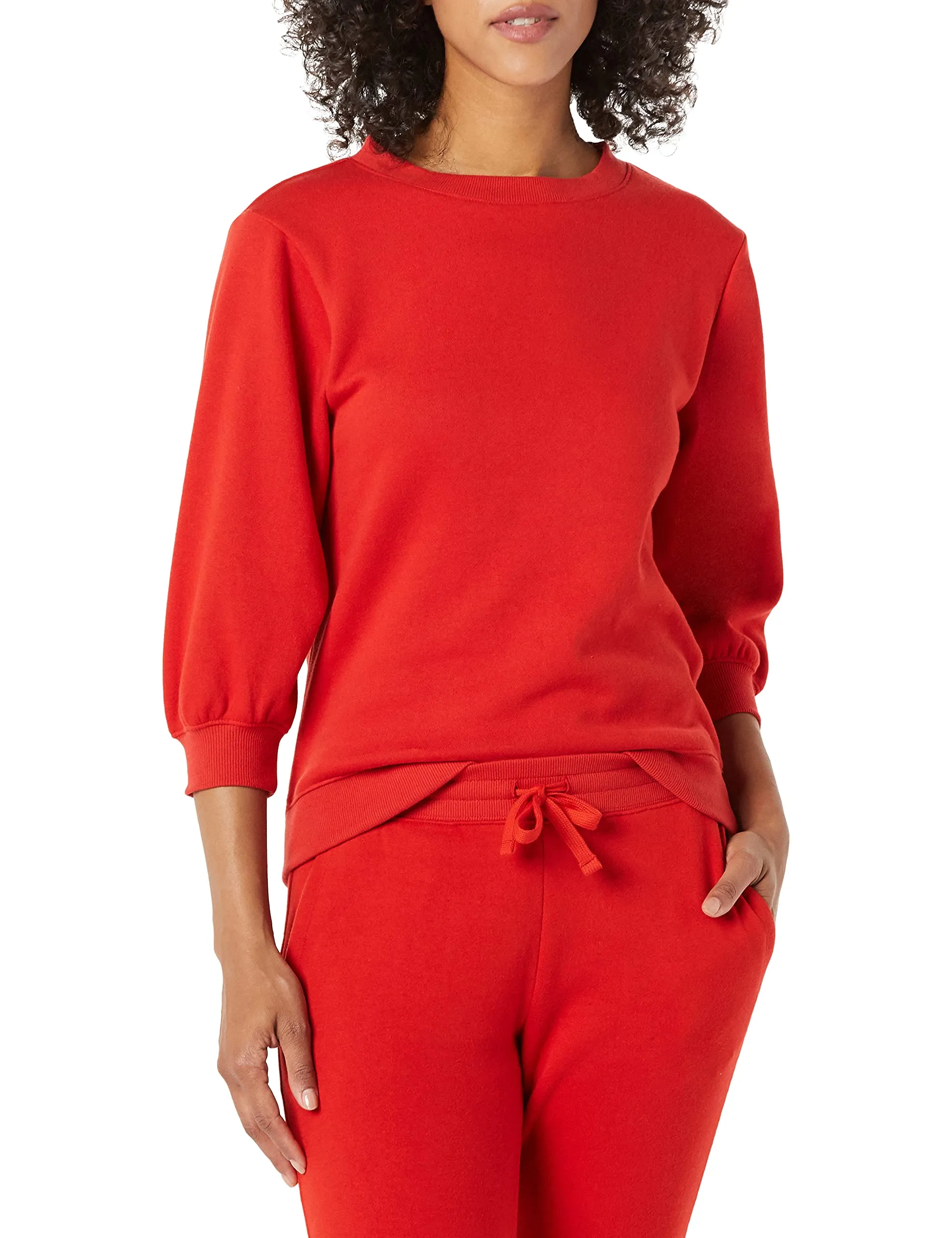 Amazon Essentials Women's French Terry Fleece Sleeve Detail Crewneck Sweatshirt, Red, XX-Large