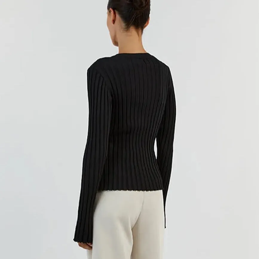 Basic Crew Neck Long Sleeve Ribbed Tops