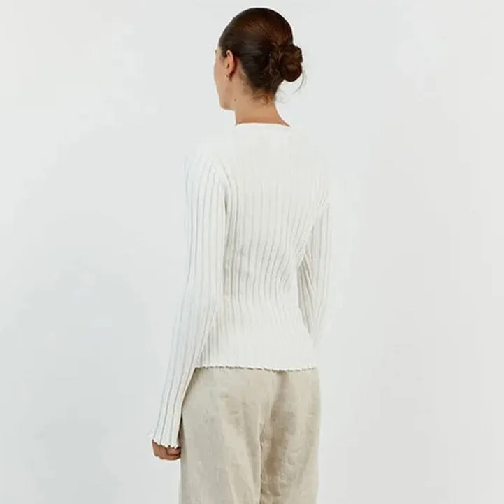 Basic Crew Neck Long Sleeve Ribbed Tops