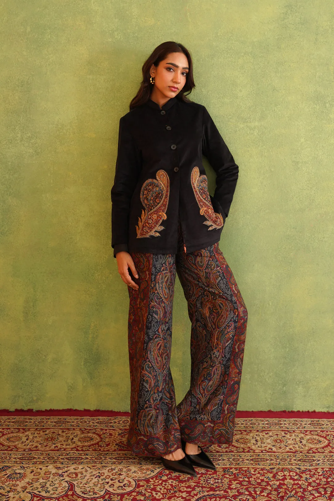 Black Paisley Woven Pant