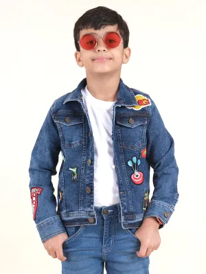 Boys Denim Jacket With Multi Badge