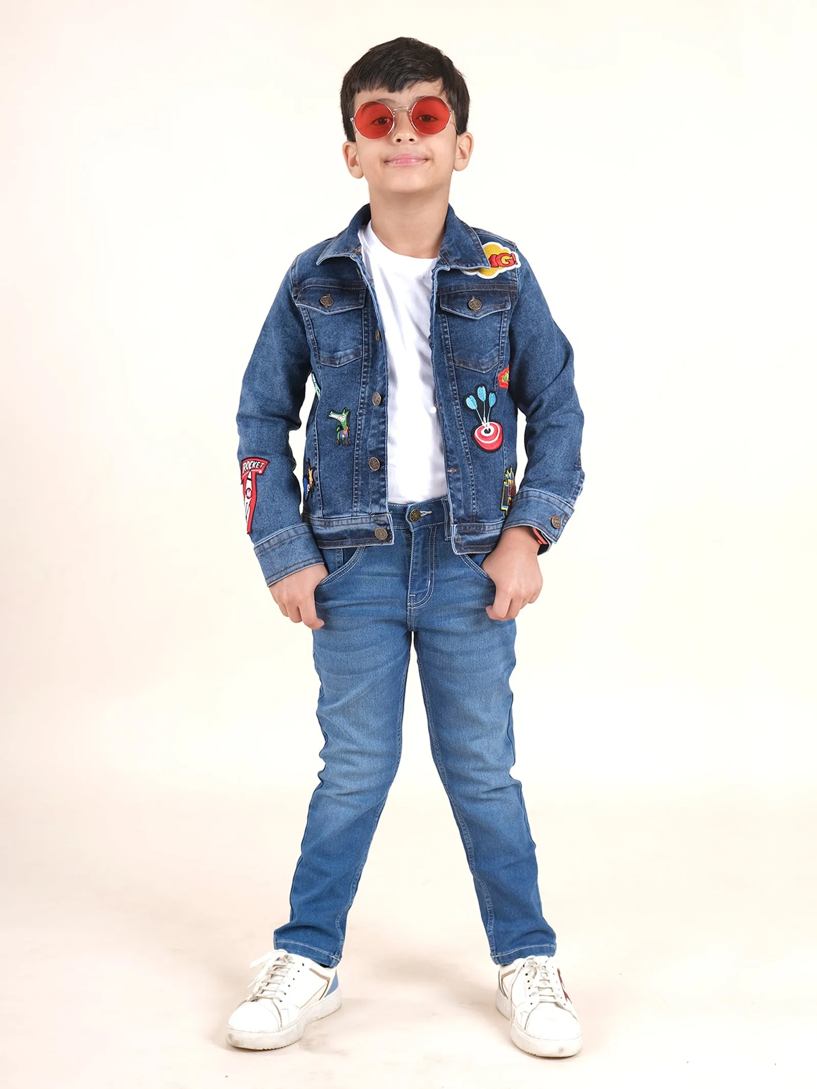 Boys Denim Jacket With Multi Badge