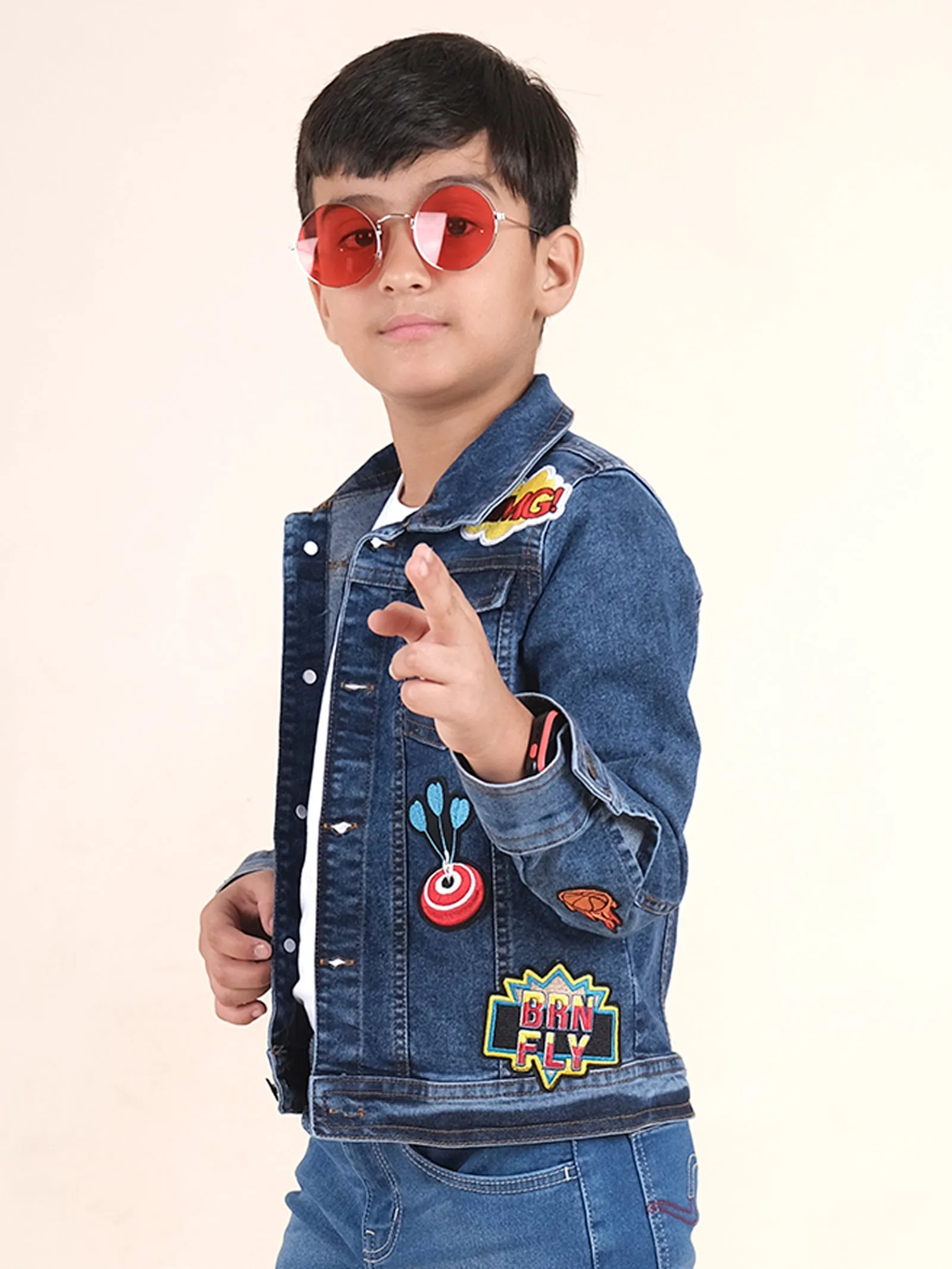 Boys Denim Jacket With Multi Badge