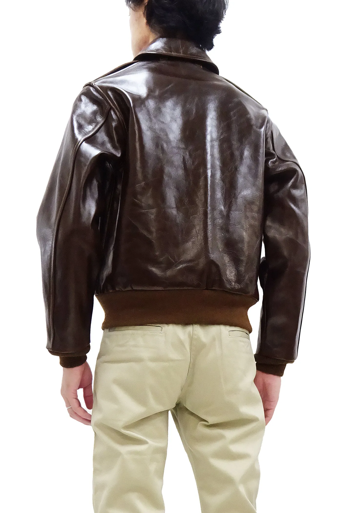 Buzz Rickson Jacket Men's A-2 Flight Jacket Plain A2 Aniline Leather Bomber Jacket BR80593 Seal Brown