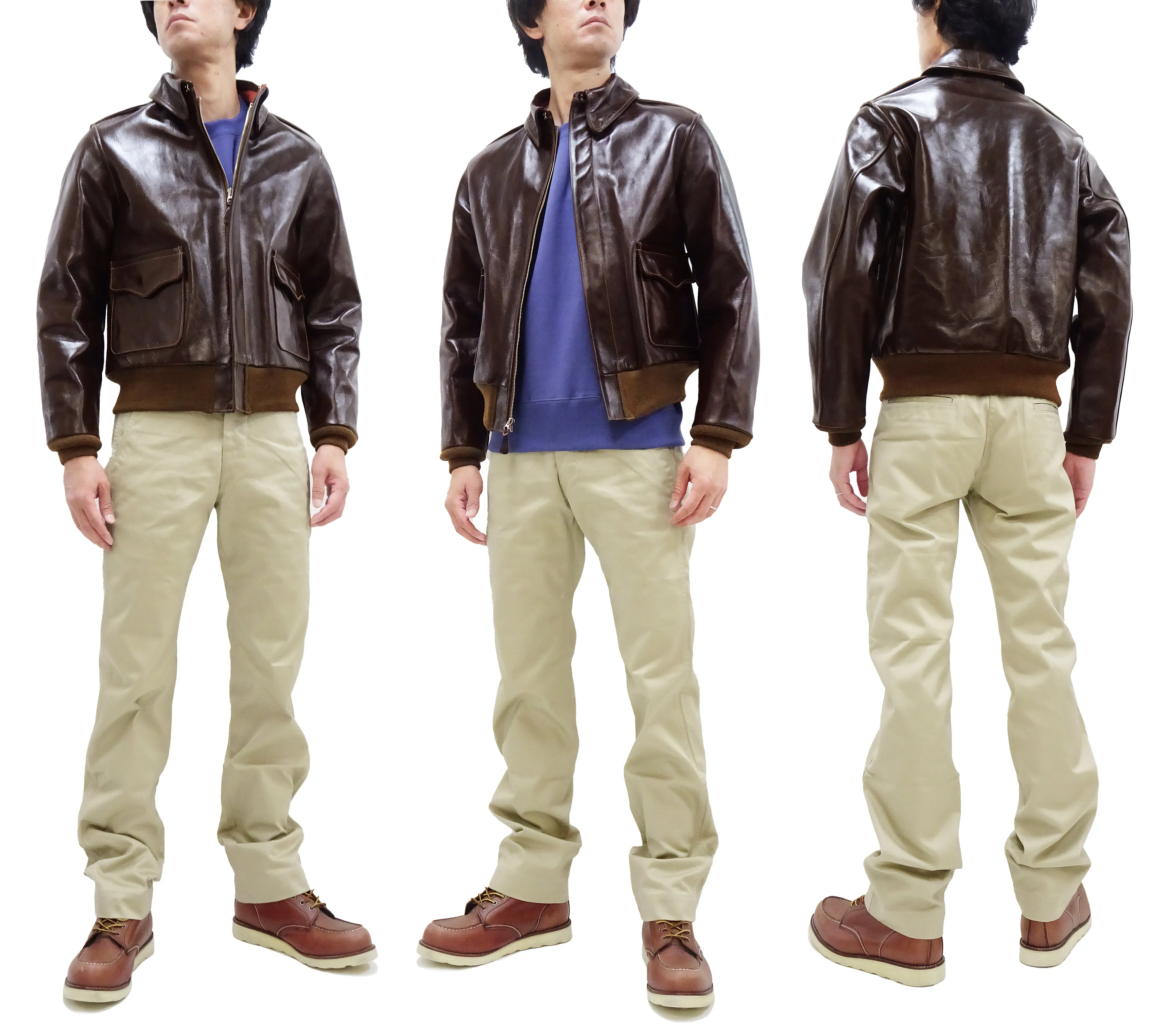 Buzz Rickson Jacket Men's A-2 Flight Jacket Plain A2 Aniline Leather Bomber Jacket BR80593 Seal Brown