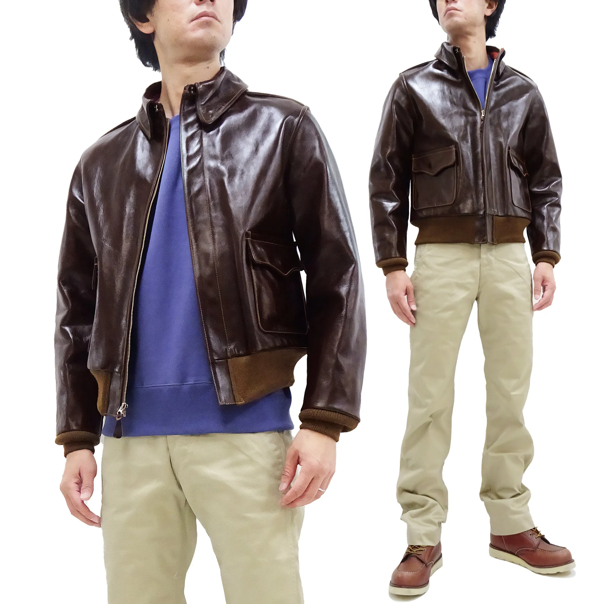 Buzz Rickson Jacket Men's A-2 Flight Jacket Plain A2 Aniline Leather Bomber Jacket BR80593 Seal Brown