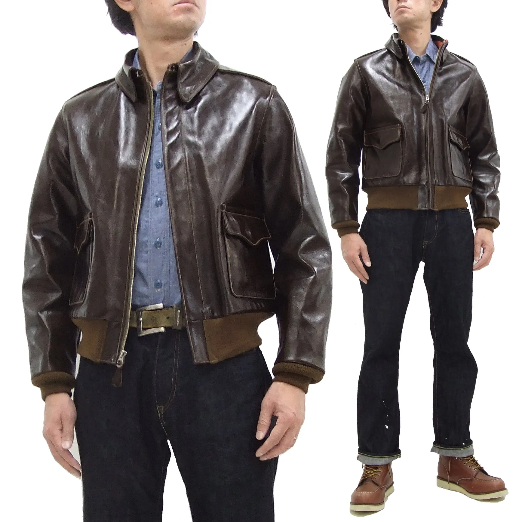 Buzz Rickson Jacket Men's A-2 Flight Jacket Plain A2 Aniline Leather Bomber Jacket BR80593 Seal Brown