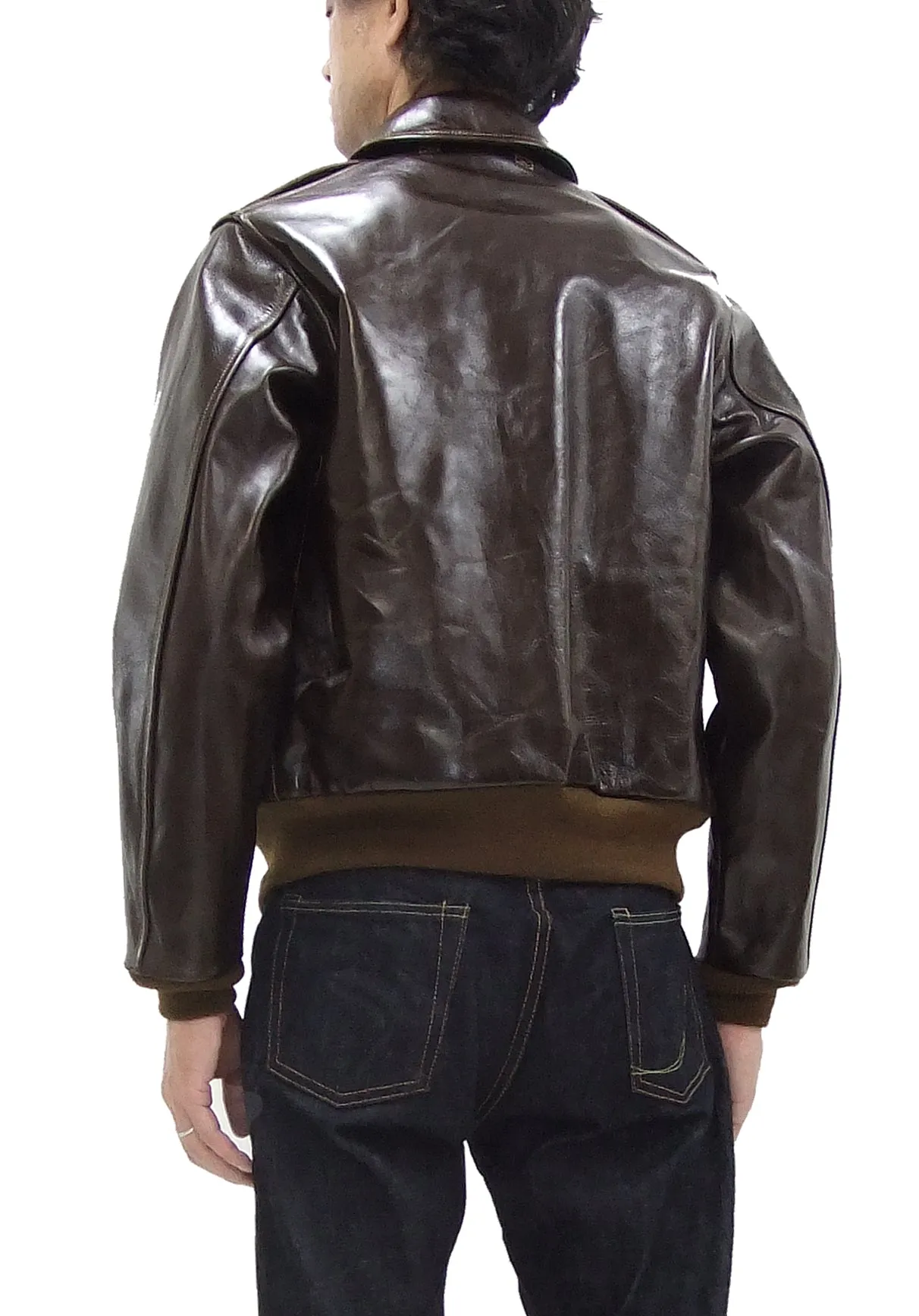 Buzz Rickson Jacket Men's A-2 Flight Jacket Plain A2 Aniline Leather Bomber Jacket BR80593 Seal Brown