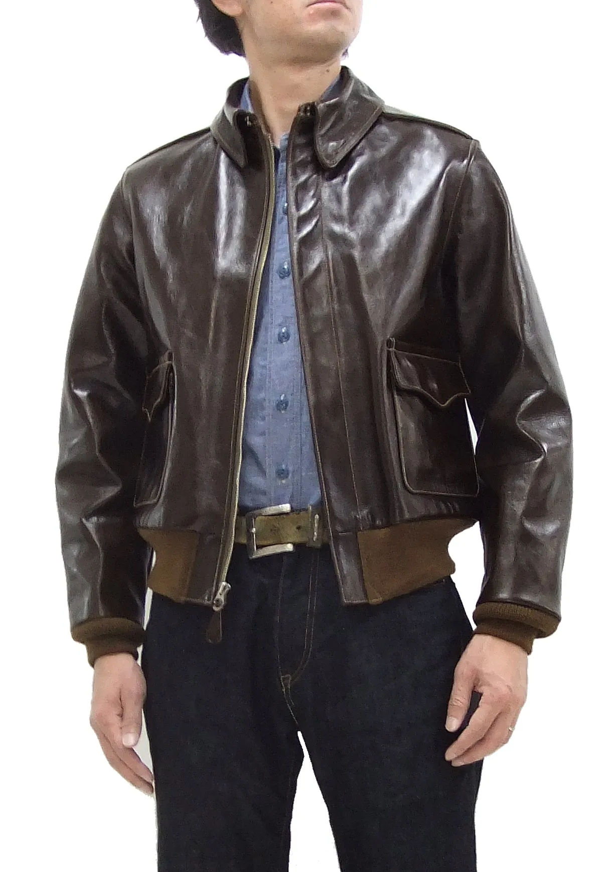 Buzz Rickson Jacket Men's A-2 Flight Jacket Plain A2 Aniline Leather Bomber Jacket BR80593 Seal Brown