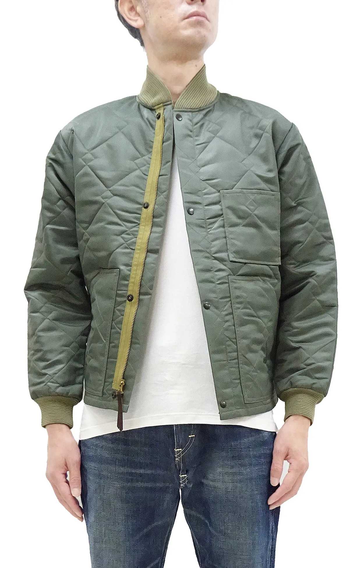 Buzz Rickson Jacket Men's Casual CWU-9/P Liner Jacket Style Lightweight Nylon Quilted Jacket BR15327 Sage Green