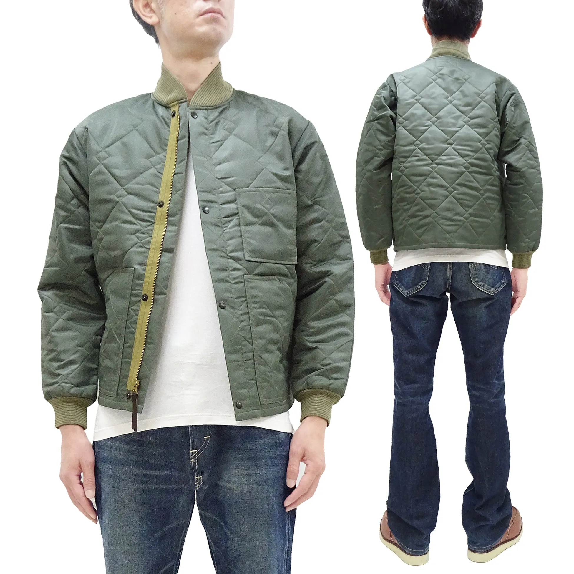 Buzz Rickson Jacket Men's Casual CWU-9/P Liner Jacket Style Lightweight Nylon Quilted Jacket BR15327 Sage Green