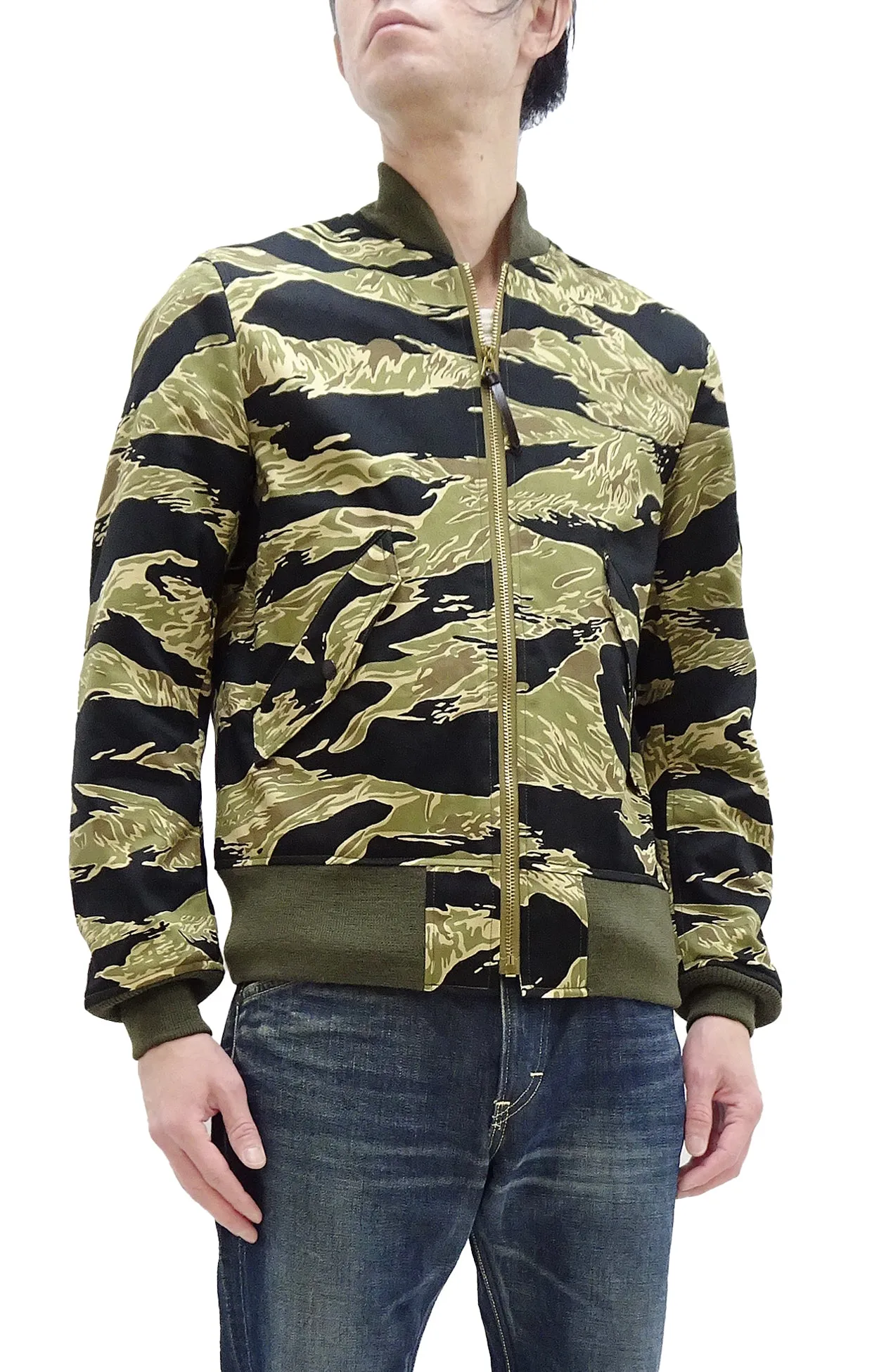 Buzz Rickson Jacket Men's Civilian Model of L-2B Flight Jacket Tiger Stripe Camouflage Pattern Cotton Twill Bomber Jacket L2 BR15515