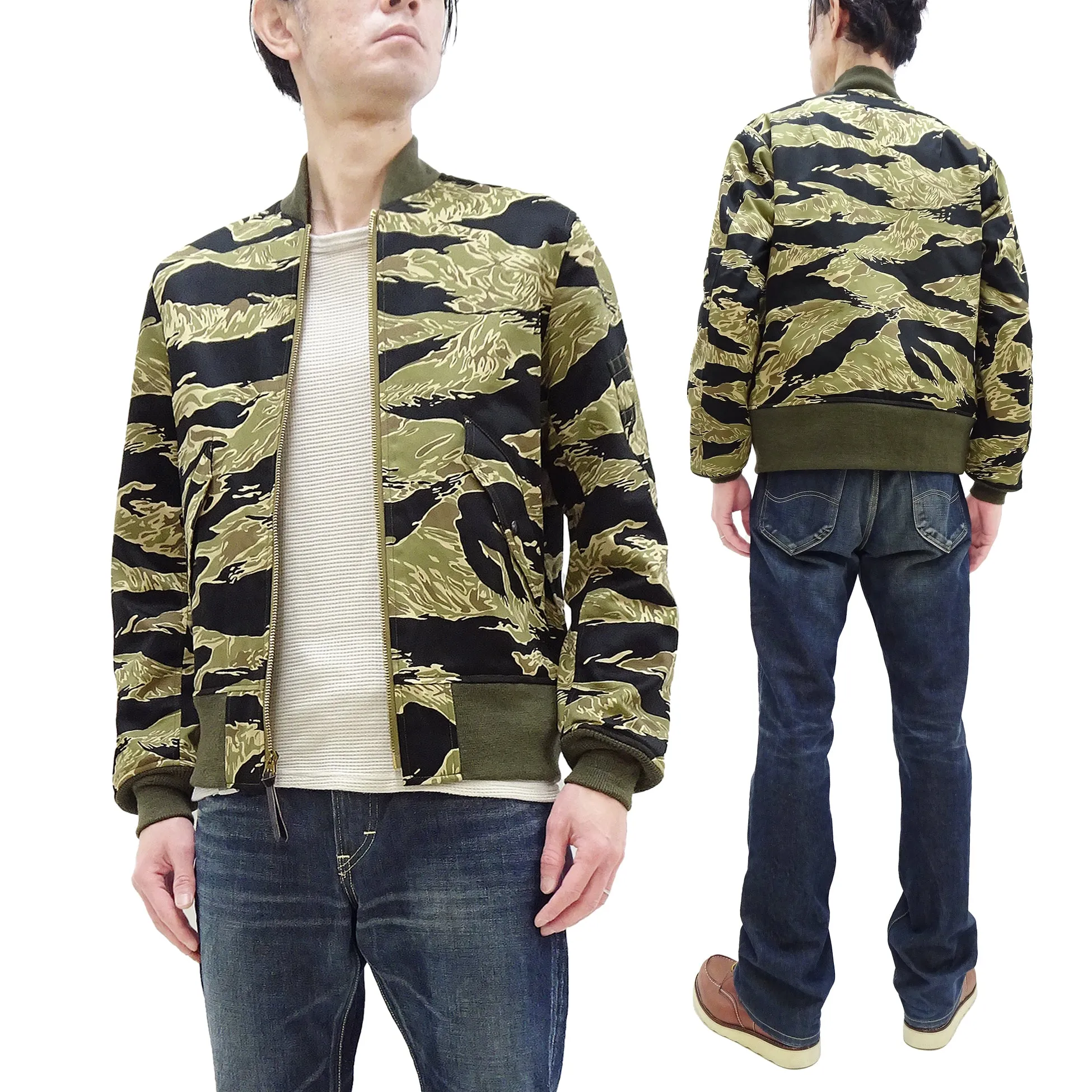 Buzz Rickson Jacket Men's Civilian Model of L-2B Flight Jacket Tiger Stripe Camouflage Pattern Cotton Twill Bomber Jacket L2 BR15515