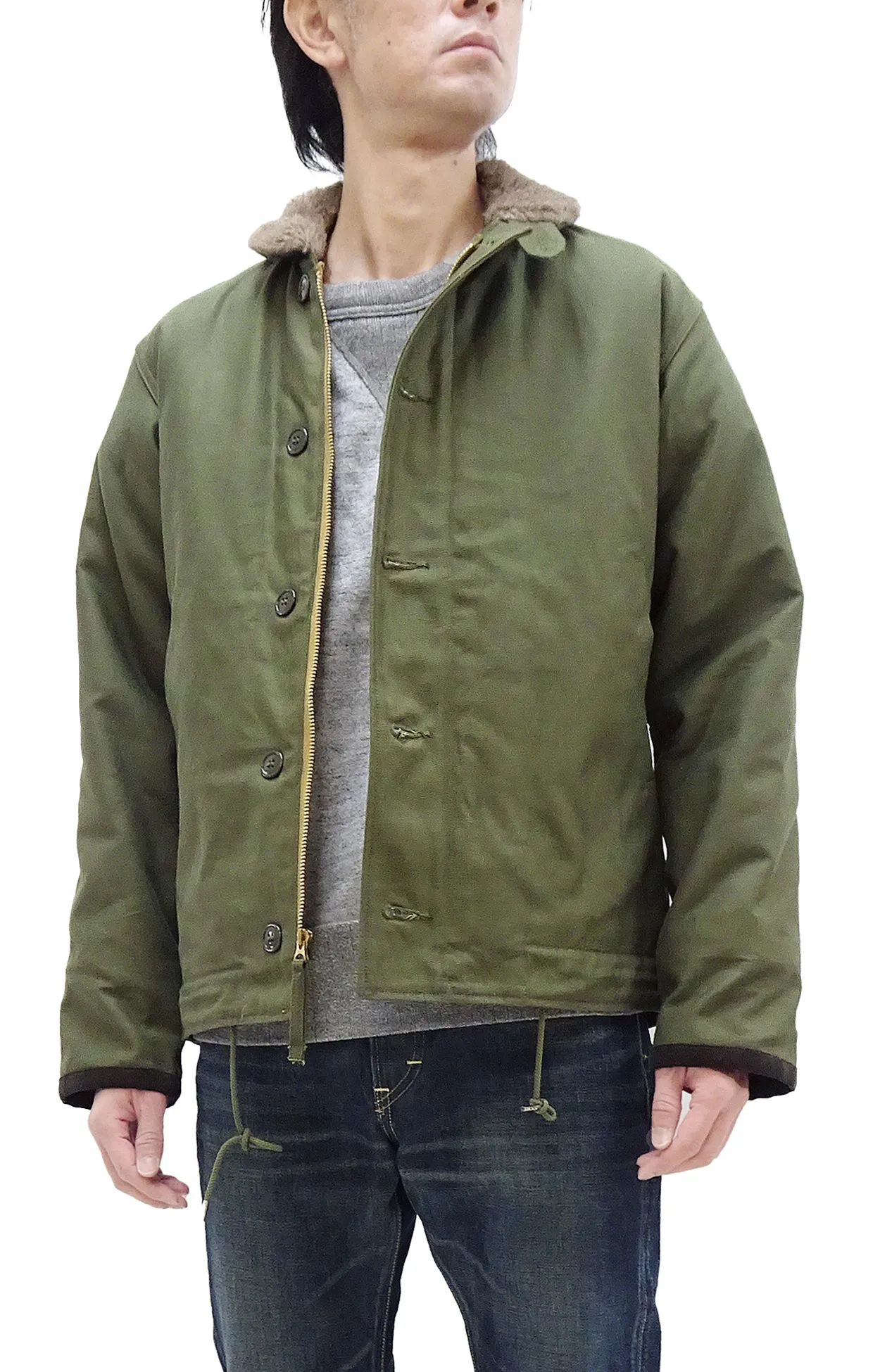 Buzz Rickson N-1 Deck Jacket Men's Reproduction of US Navy Back-Sateen N1 Olive BR15338