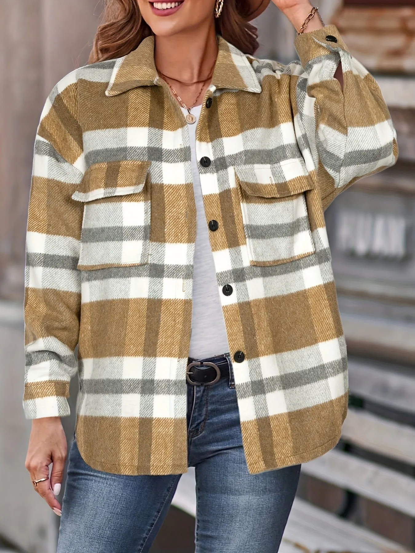 Camel and Gray Plaid Shacket