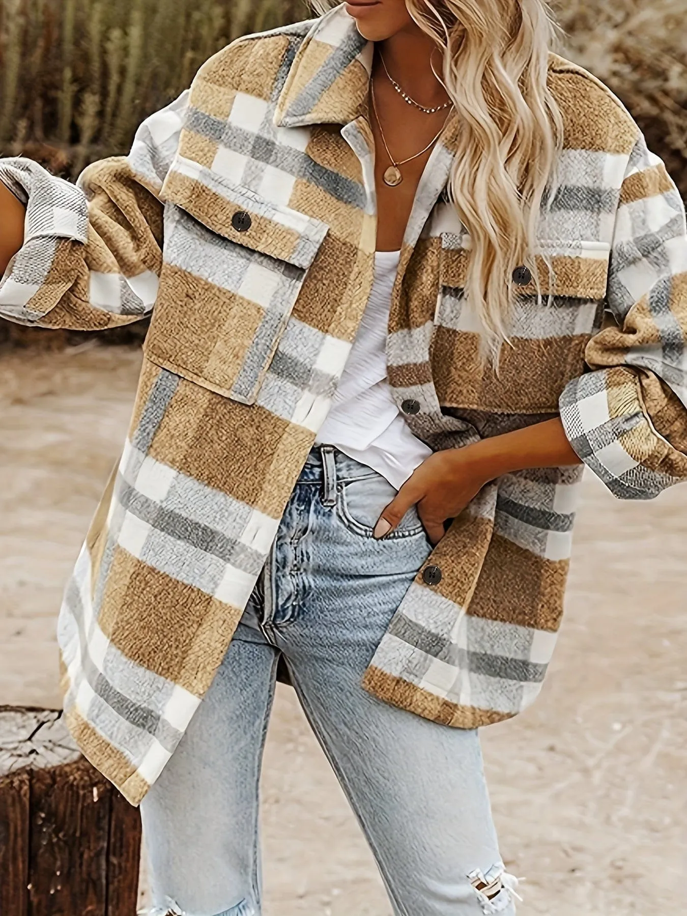 Camel and Gray Plaid Shacket