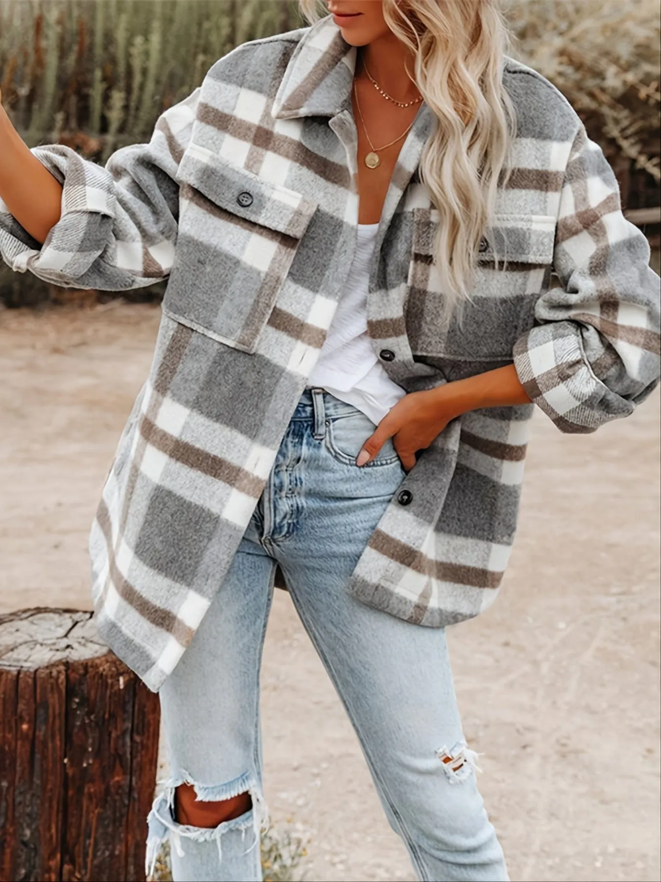 Camel and Gray Plaid Shacket