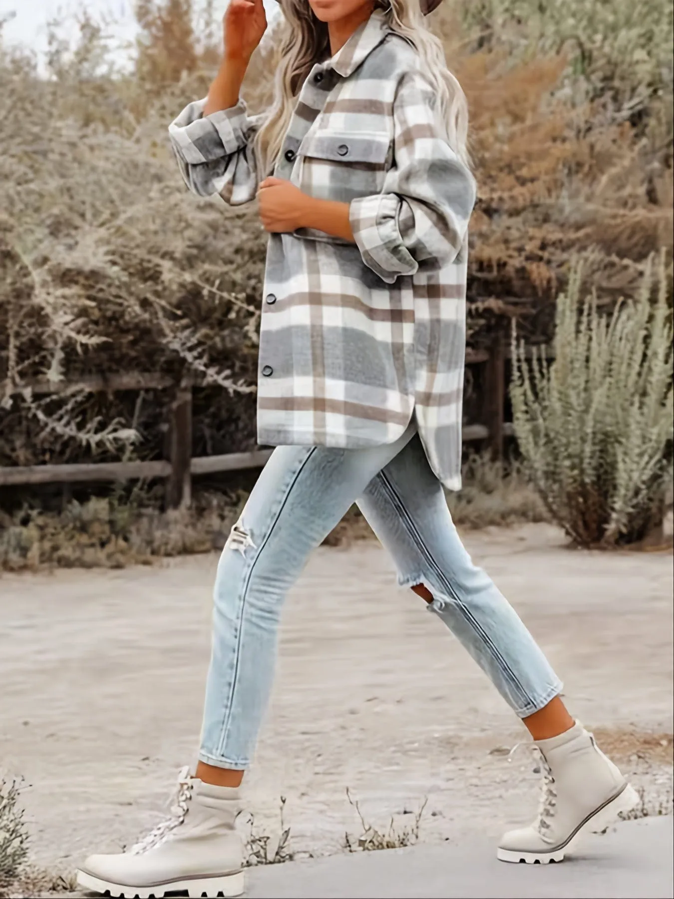 Camel and Gray Plaid Shacket