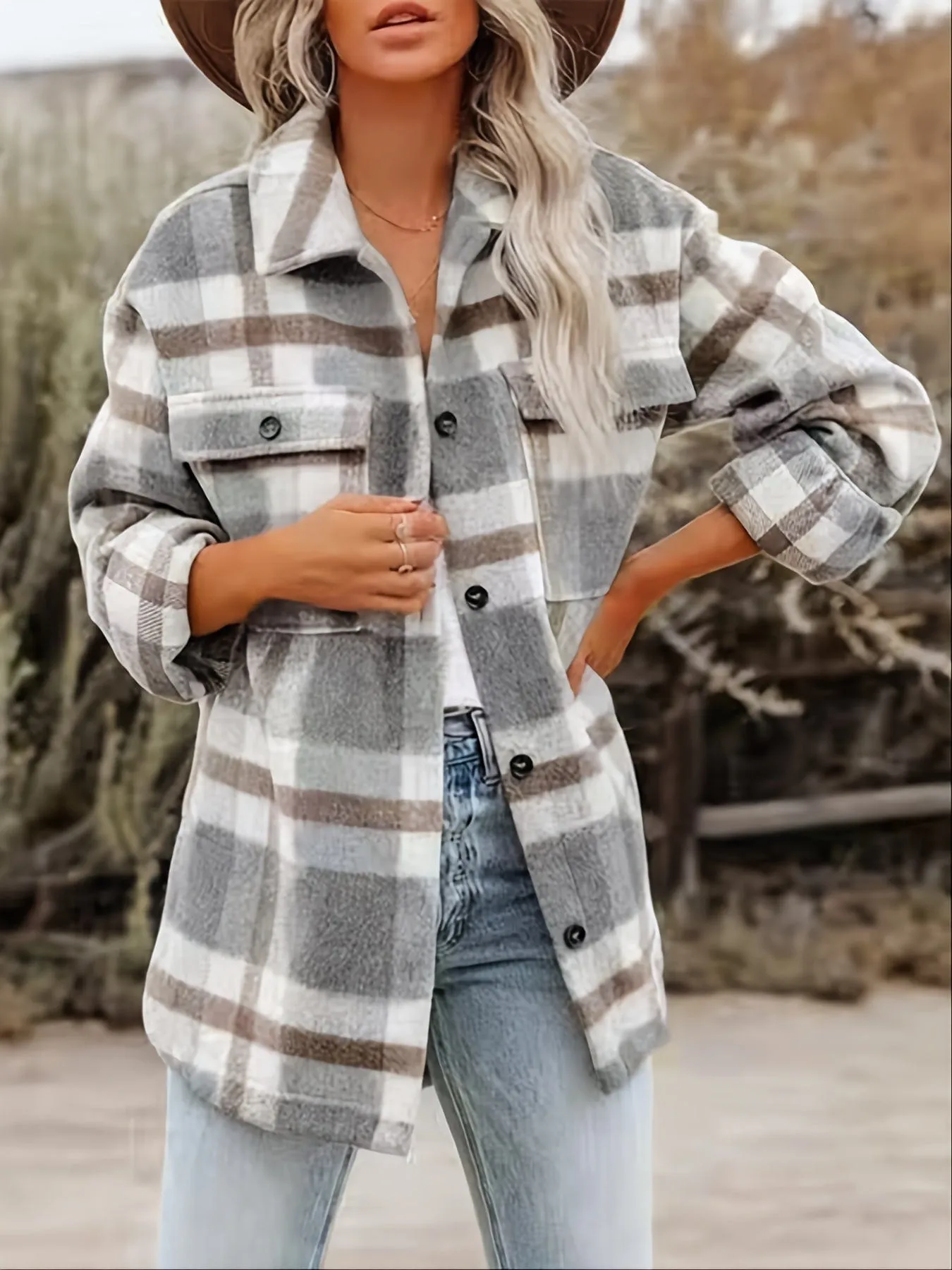 Camel and Gray Plaid Shacket