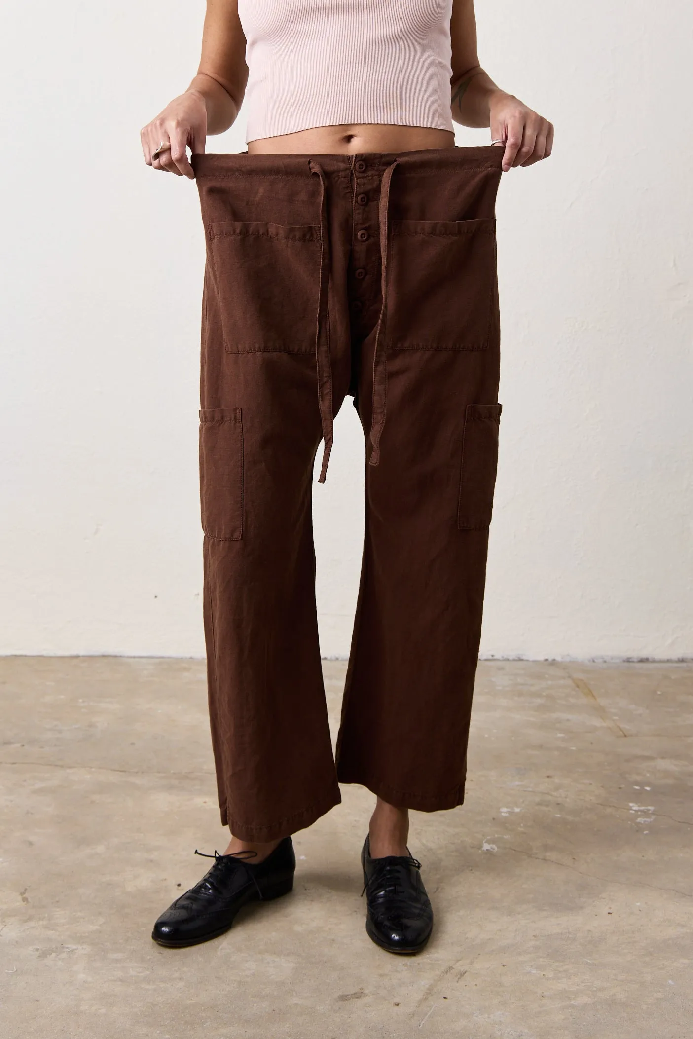 CARLSON LINEN CANVAS TIE PANT / BRINDLE