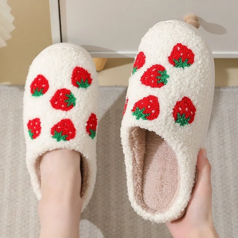 Comfortable Strawberry Themed Winter Cotton Slippers