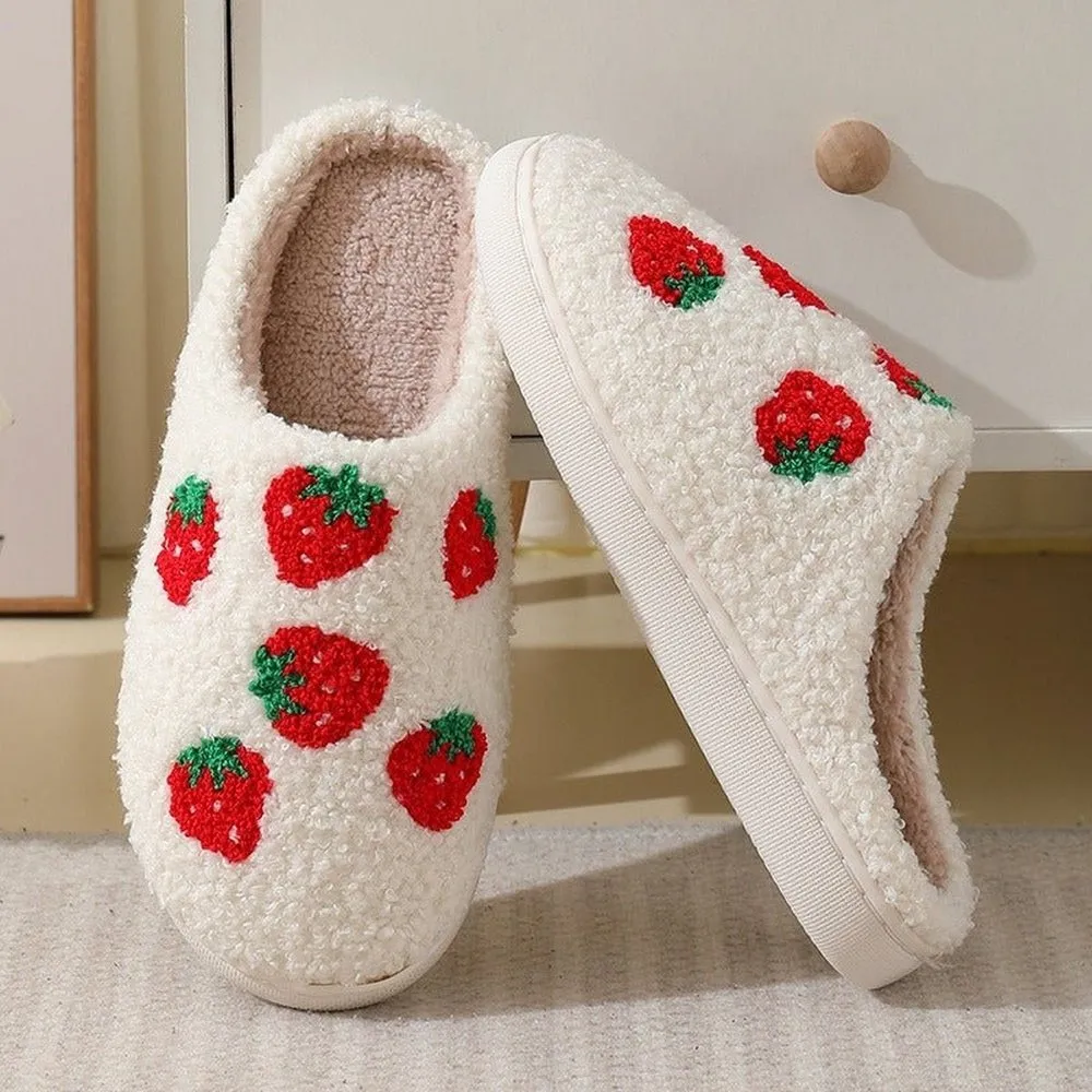 Comfortable Strawberry Themed Winter Cotton Slippers