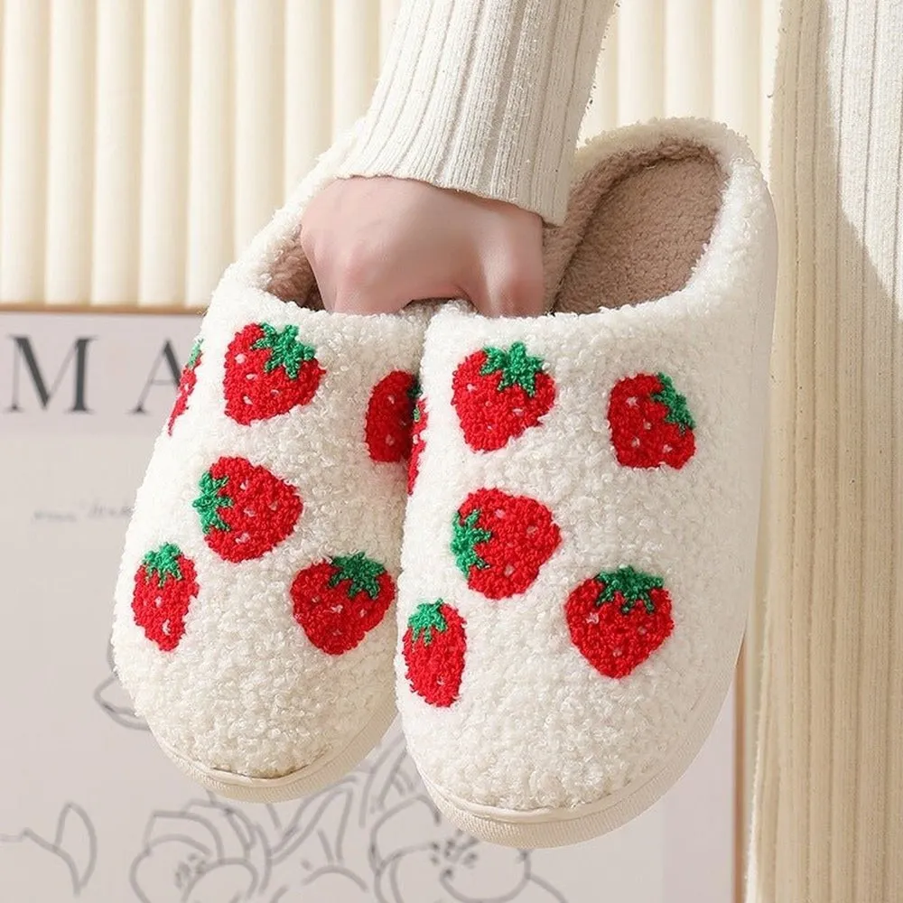 Comfortable Strawberry Themed Winter Cotton Slippers