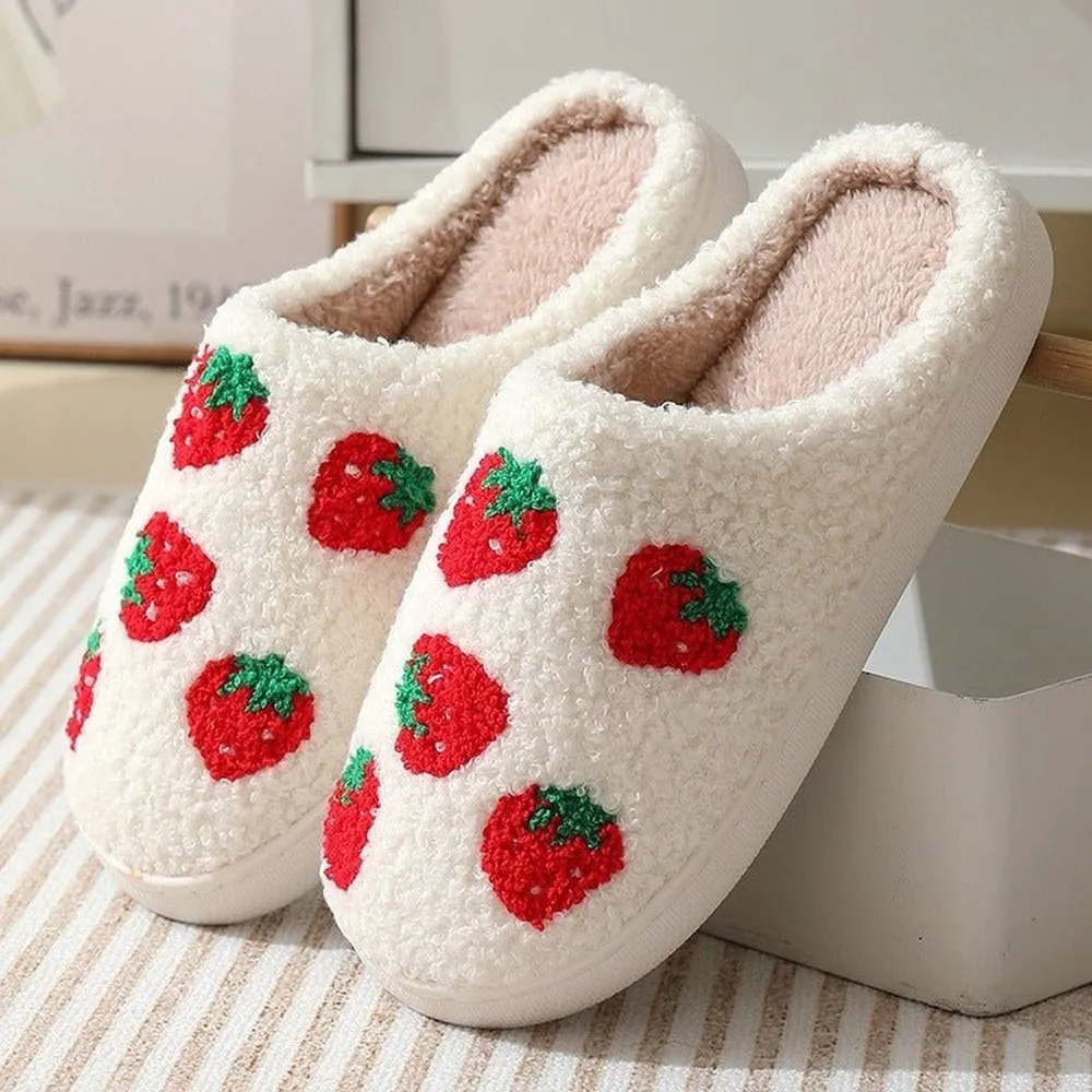 Comfortable Strawberry Themed Winter Cotton Slippers