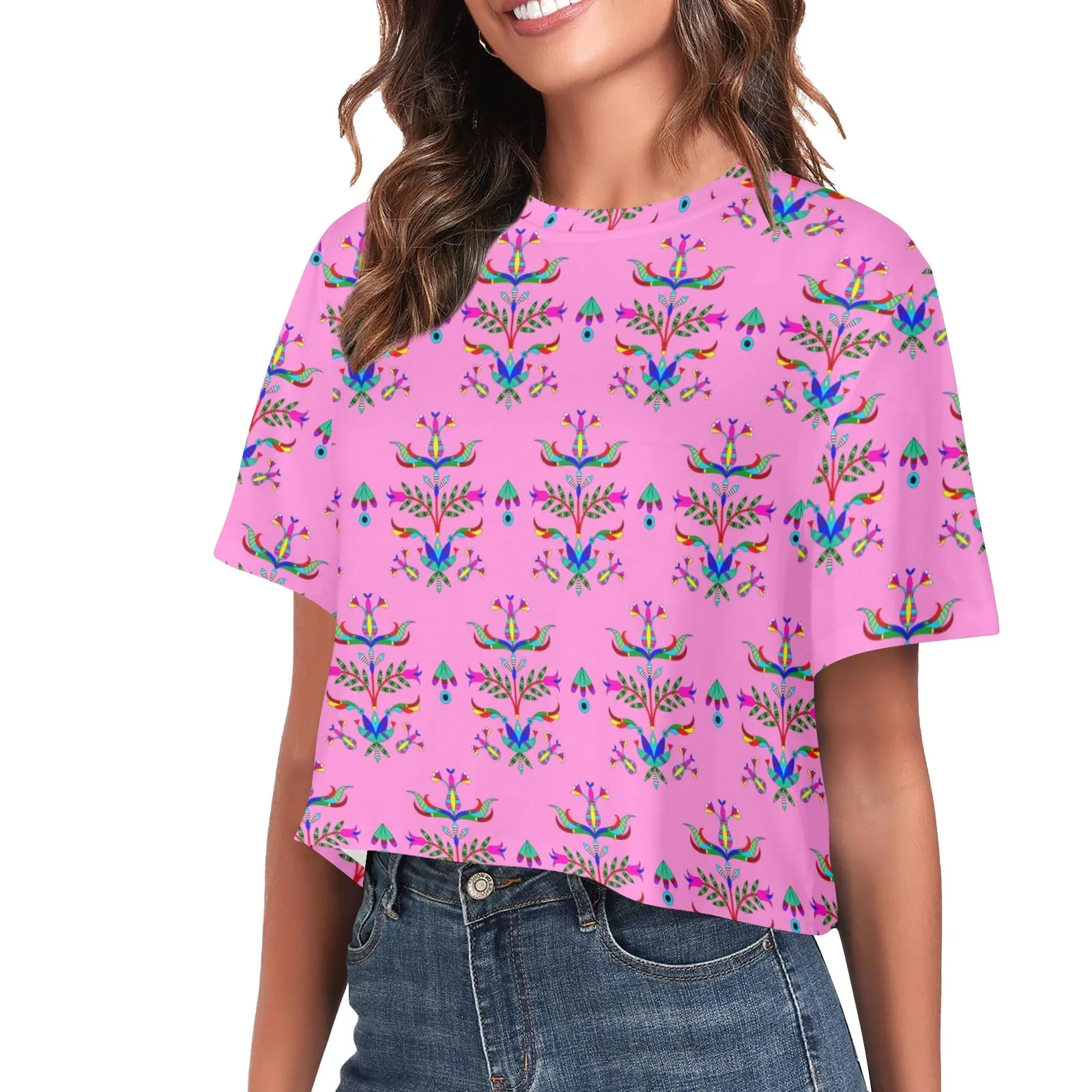 Dakota Damask Cheyenne Pink Women's Cropped T-shirt