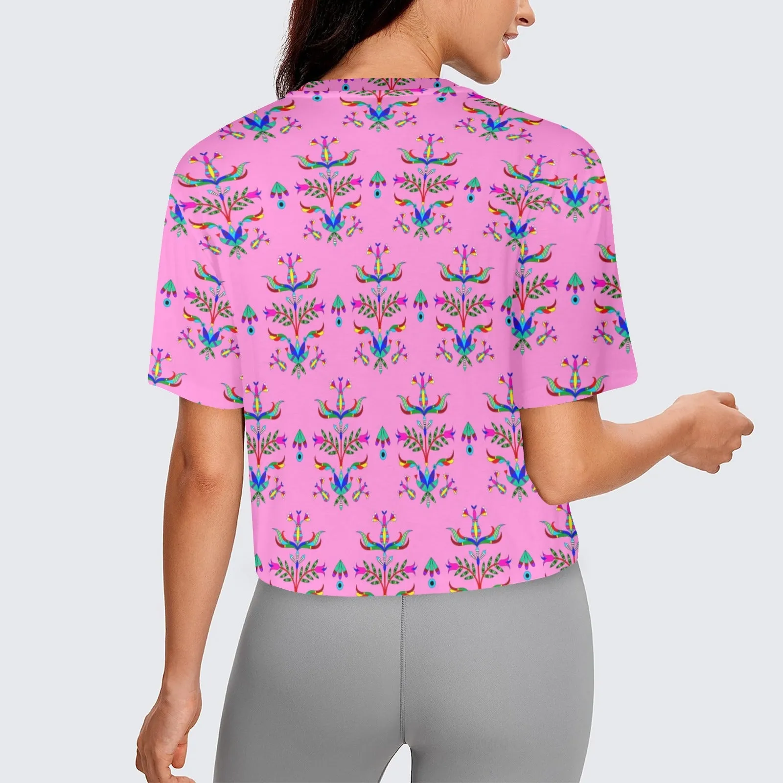 Dakota Damask Cheyenne Pink Women's Cropped T-shirt