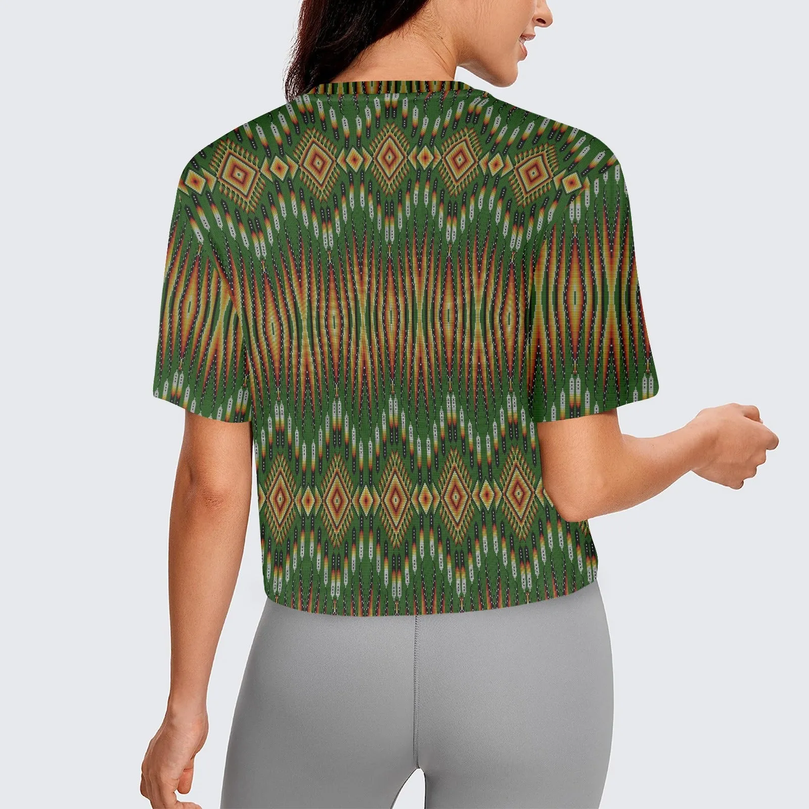 Fire Feather Green Women's Cropped T-shirt