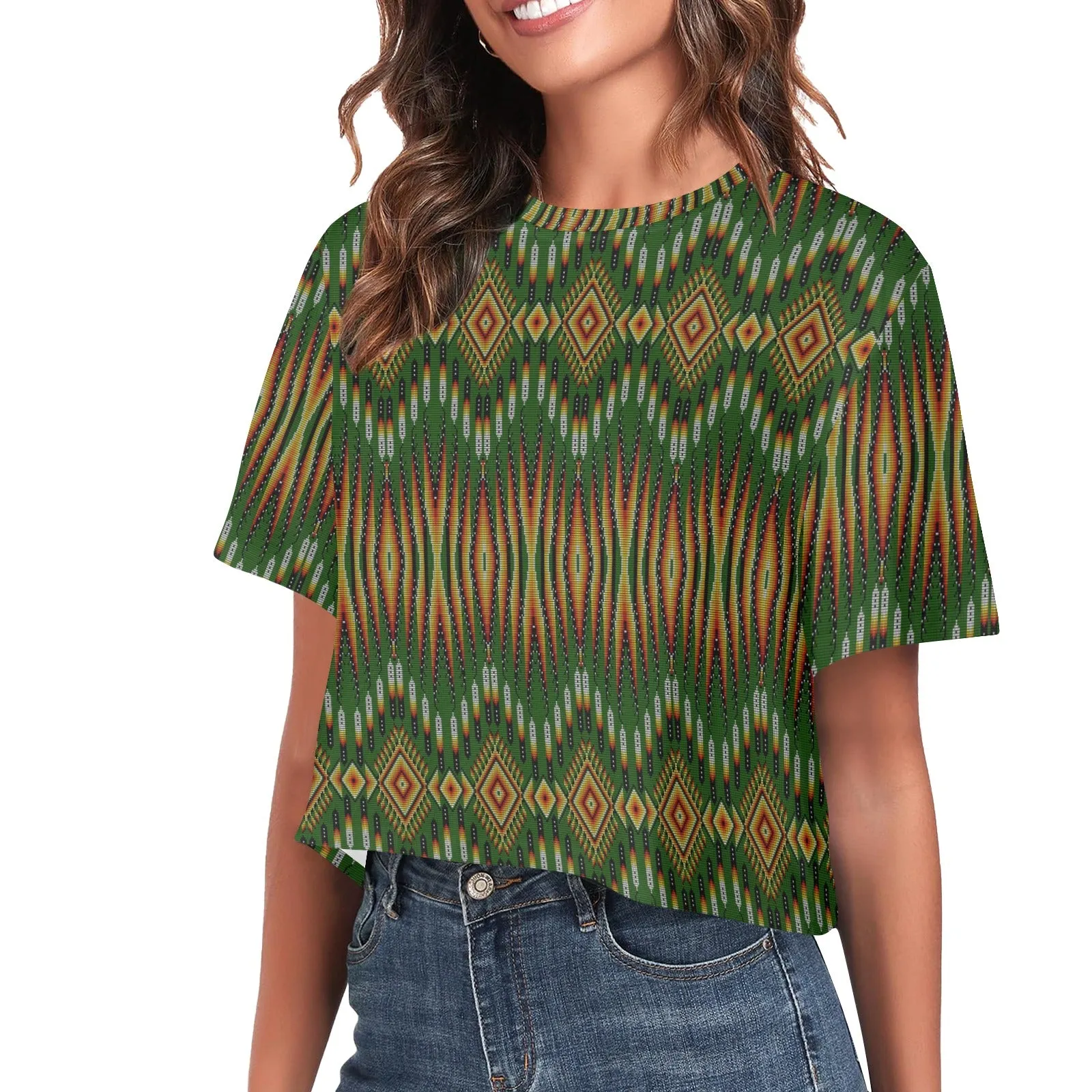 Fire Feather Green Women's Cropped T-shirt