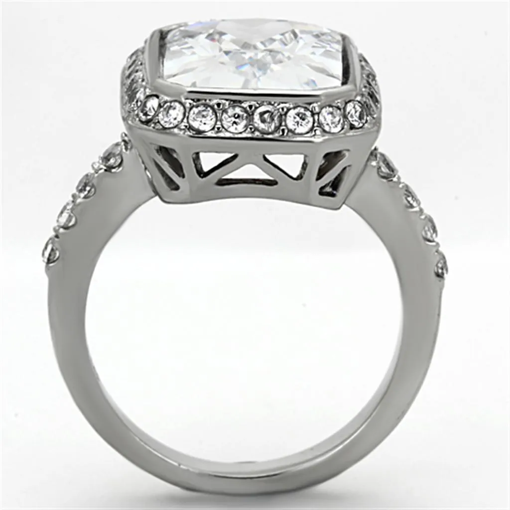 High polished (no plating) Stainless Steel Ring with AAA Grade CZ in Clear for Women Style TK1226