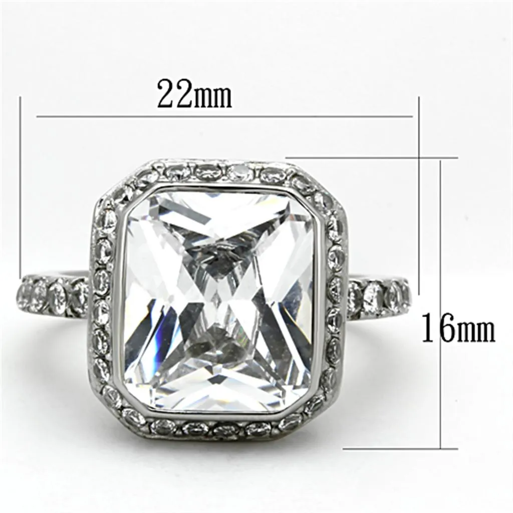 High polished (no plating) Stainless Steel Ring with AAA Grade CZ in Clear for Women Style TK1226