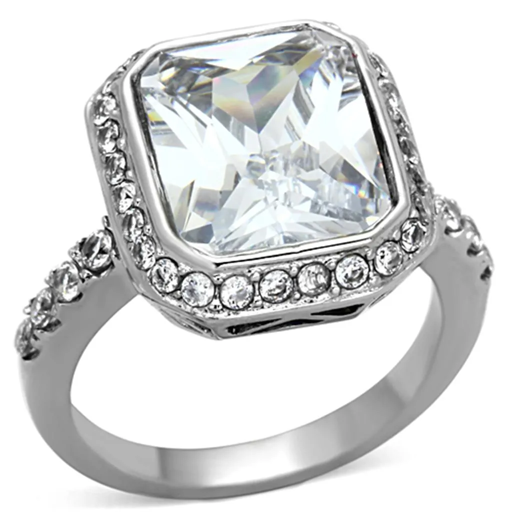 High polished (no plating) Stainless Steel Ring with AAA Grade CZ in Clear for Women Style TK1226