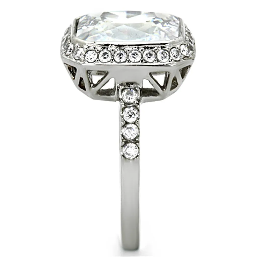 High polished (no plating) Stainless Steel Ring with AAA Grade CZ in Clear for Women Style TK1226