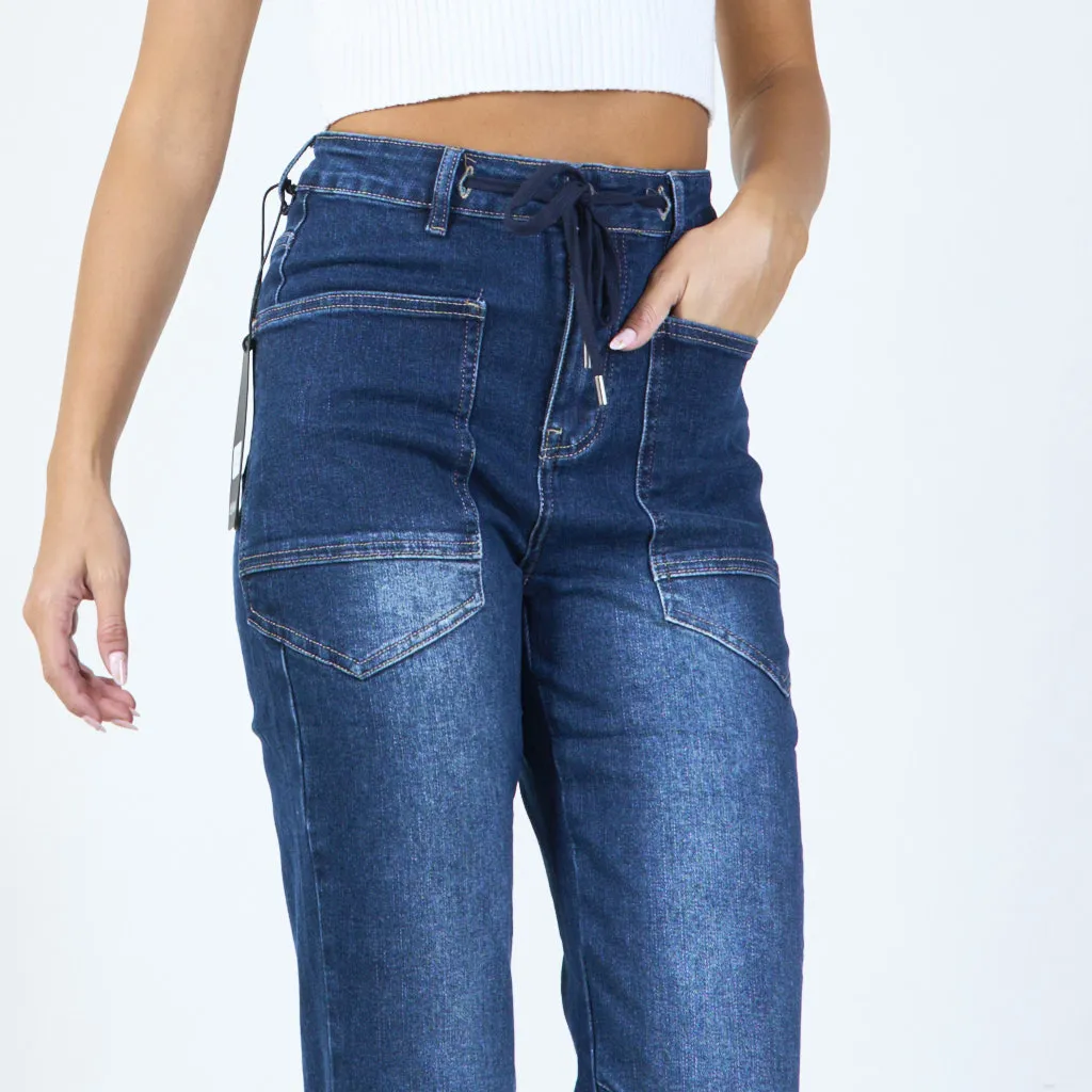 High-rise patch pocket denim jeans wholesale