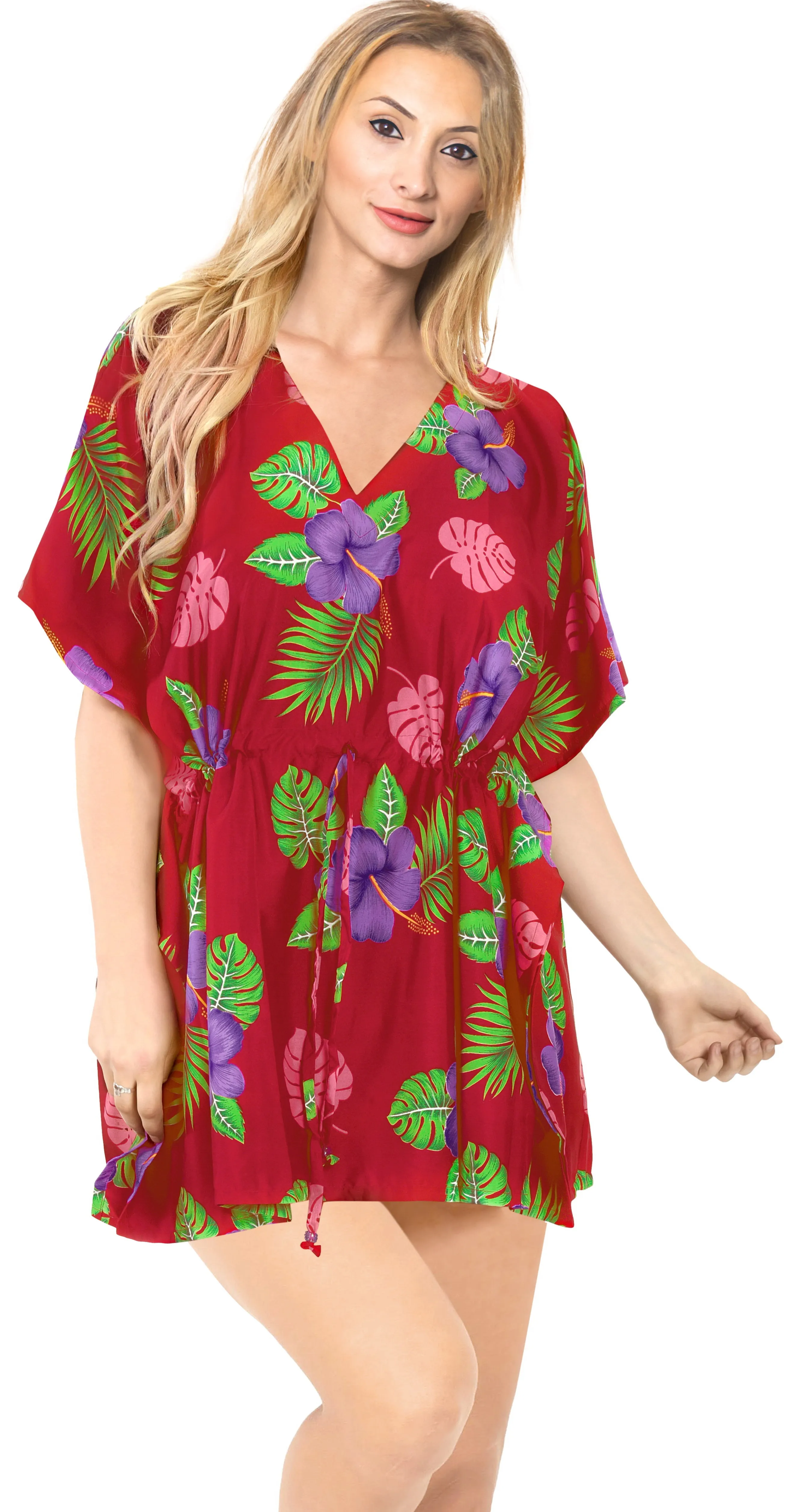 La Leela Caftan Swim Likre Plus Beach wear Top Cover up Dress Women Tunic Maroon