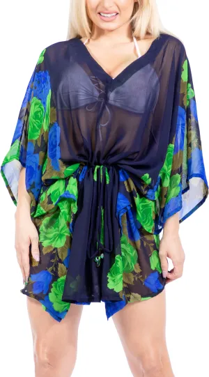 LA LEELA Print Beach swimsuit Cover up For Women Green_Y321 OSFM 16-28W [XL- 4X]