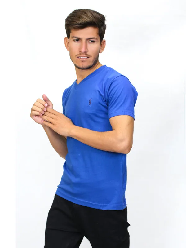 M Men's V-Neck T-Shirt P Blue