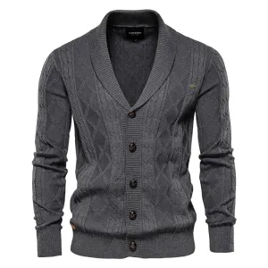 Mens Cotton Argyle Casual Single Breasted Solid Colour Cardigan