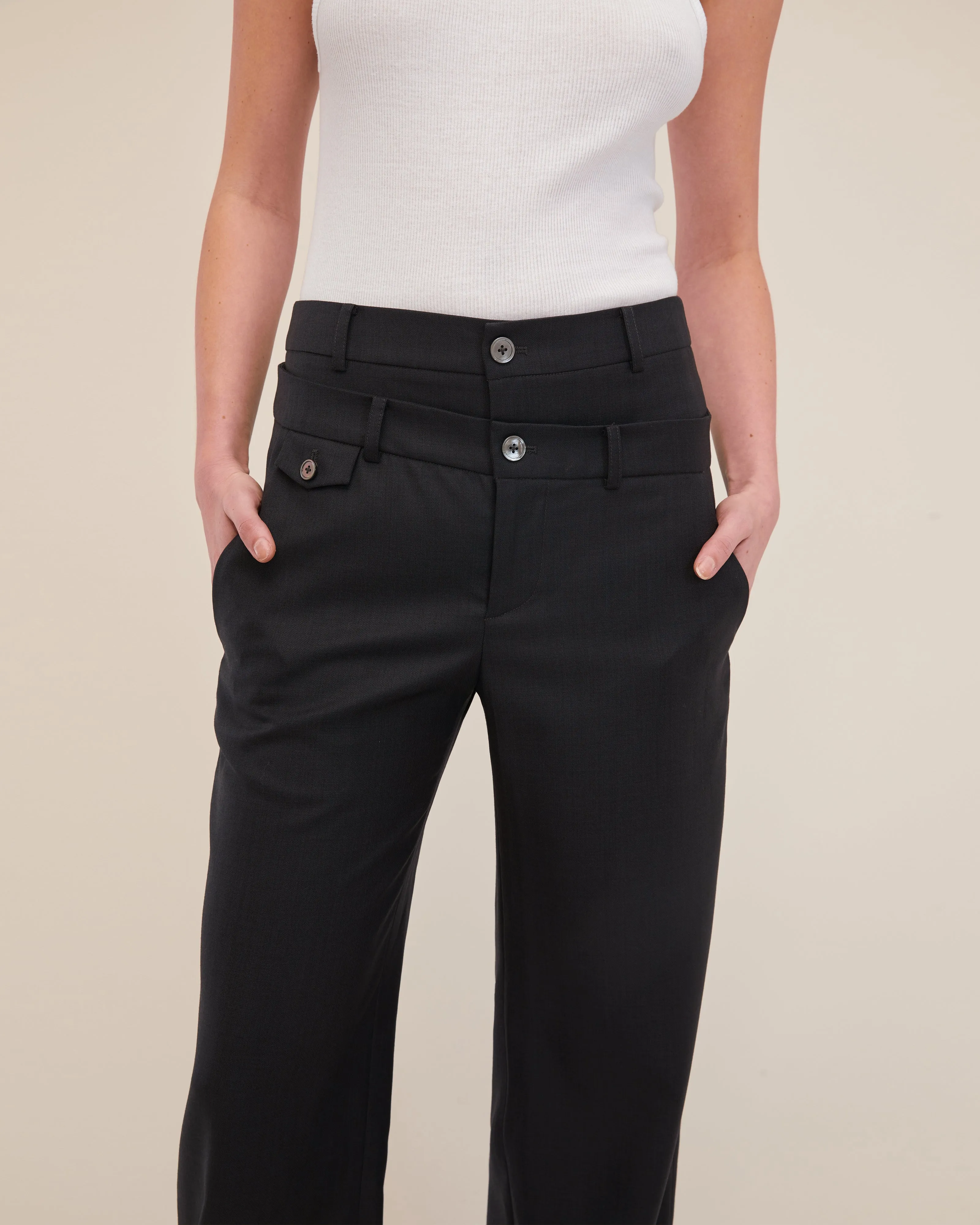 Obie Asymmetrical Double Waist Trouser