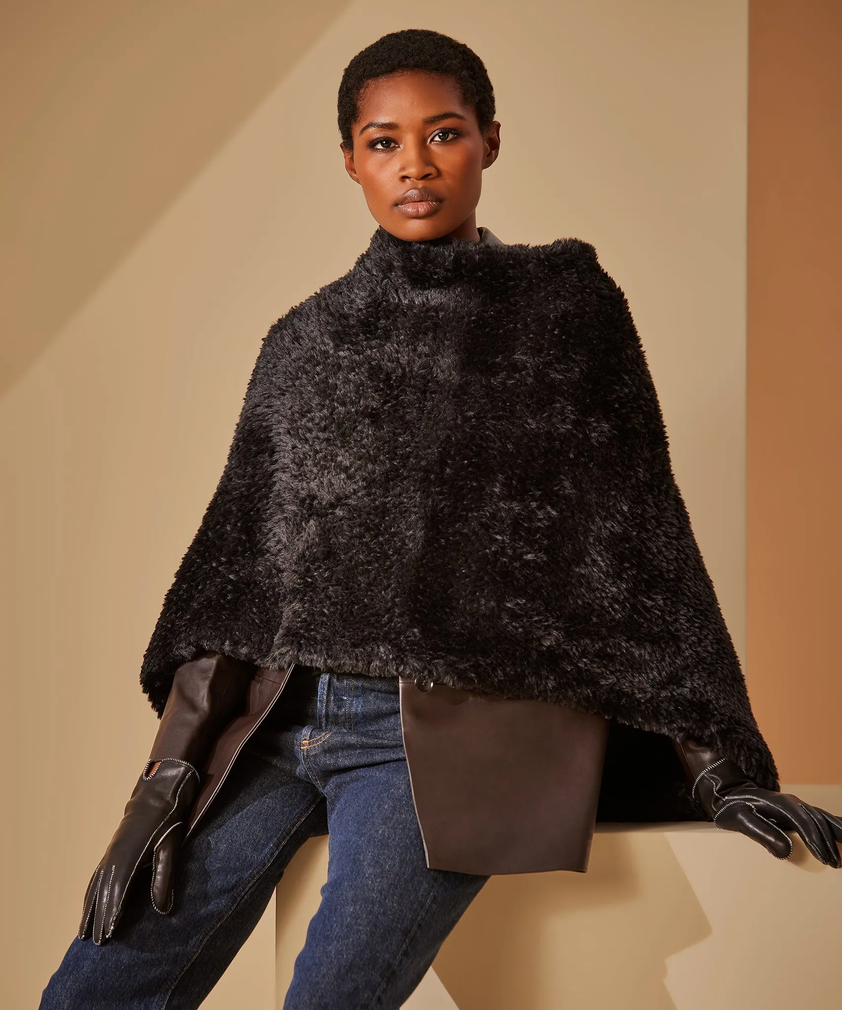 Plush Faux Fur Poncho