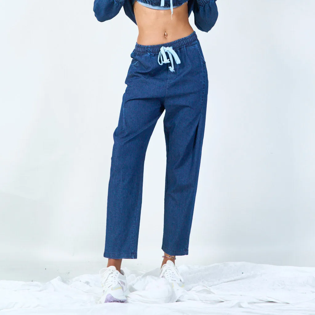 Relaxed fit denim jogger pants wholesale